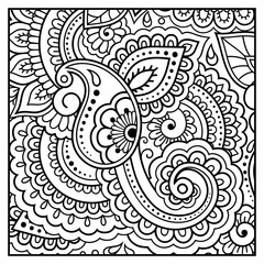 Outline floral pattern for coloring book page. Antistress for adults and children. Doodle ornament in black and white. Hand draw vector illustration.