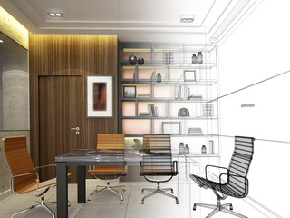 sketch design of interior conference room, 3d rendering