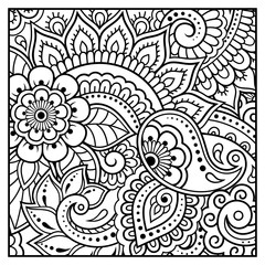Outline floral pattern for coloring book page. Antistress for adults and children. Doodle ornament in black and white. Hand draw vector illustration.