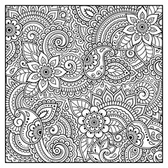 Outline floral pattern for coloring book page. Antistress for adults and children. Doodle ornament in black and white. Hand draw vector illustration.