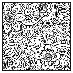 Outline floral pattern for coloring book page. Antistress for adults and children. Doodle ornament in black and white. Hand draw vector illustration.