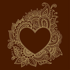 Stylized for mehndi flower pattern in form of heart. Decoration in ethnic oriental, Indian style. Valentine's day greetings.