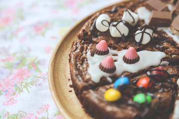 Brownie Dessert Pizza Recipe, Dessert chocolate pizza with dark, milk, white chocolate, Homemade Chocolate Nut Brownie Cake