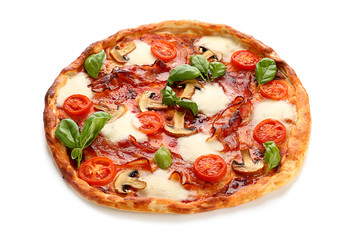 Delicious pizza on white background