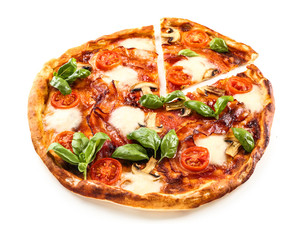 Delicious pizza on white background