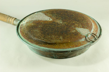 copper antique bed warmer isolated onn white 