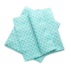 Clean kitchen towels on white background