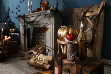Naklejka na ściany i meble Decor prepared for Halloween party in room