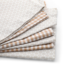 Clean kitchen towels on white background