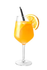 Delicious cocktail on white background