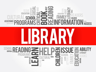 Library word cloud collage, education concept background
