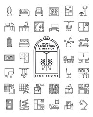 Home decoration and interior line icons vector set