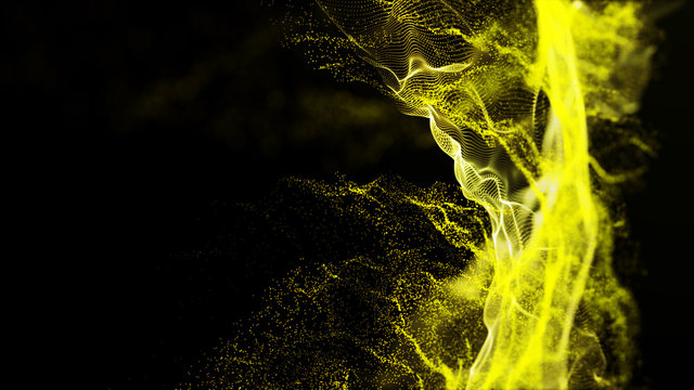 Glowing connections particles in space. Big data. Cyber or technology background. Neon flare. 3D rendering.