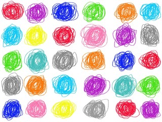 Colorful pastel doodle circle drawing isolate on white background. Color crayon illustration by digital art sketch design element.
