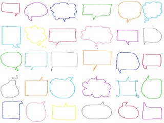 Colorful pastel doodle empty speech bubble drawing isolate on white background. Color crayon illustration by digital art sketch design element.