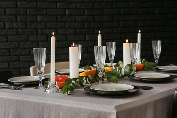 Beautiful table setting for Christmas dinner