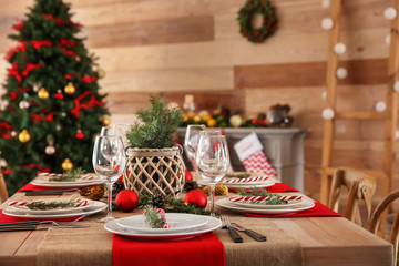 Beautiful table setting for Christmas dinner