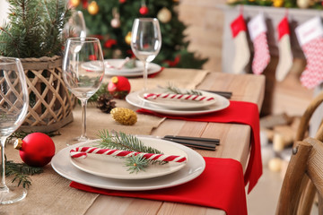 Beautiful table setting for Christmas dinner