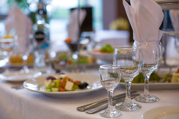 Table setting for a wedding, holiday.