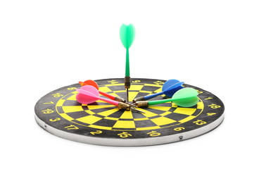 Dartboard, target with darts isolated on white background