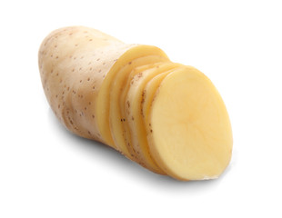 Tasty raw potato on white background