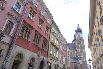 Fototapeta na wymiar KRAKOW, POLAND - August 27, 2017: antique building view in Krakow, Poland