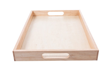 Wooden tray on white background with clipping path