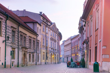 KRAKOW, POLAND - August 27, 2017: street view of downtown Krakow, Poland