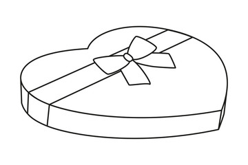Line art black and white heart candy box
