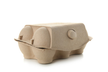 Used egg package on white background. Recycling concept