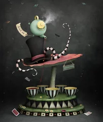  Conceptual illustration or poster with  magic carousel for  tea party, Wonderland.  © annamei
