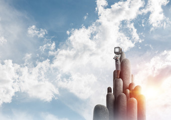 Business woman with an old TV instead of head.