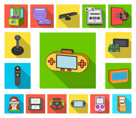 Game console and virtual reality flat icons in set collection for design.Game Gadgets vector symbol stock web illustration.