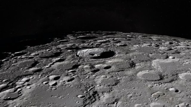 Camera flies around a craters in the south pole of the Moon. Elements of this image furnished by NASA's Scientific Visualization Studio.