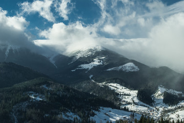 Fototapeta na wymiar View to Smotrych mount from the mountain valley