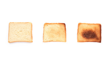 Tasty toasted bread on white background