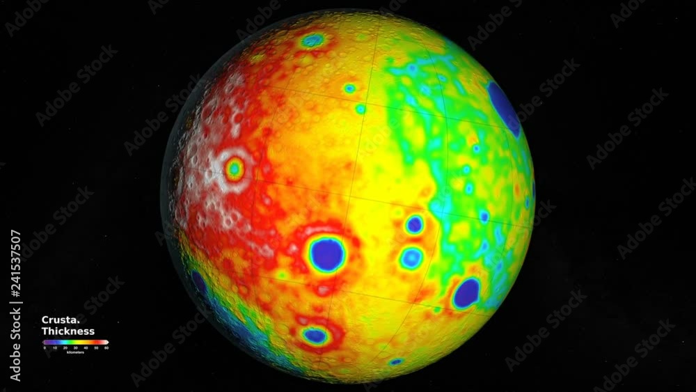 Wall mural seamless animation of rotating moon globe showing crustal thickness. elements of this image furnishe