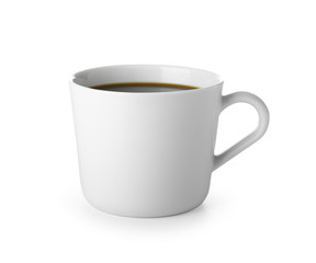 Cup of hot coffee on white background