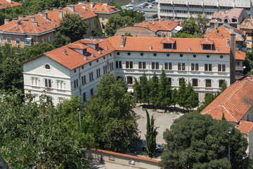 Panoramic cityscape of Plovdiv city from Nebet Tepe hill, Bulgaria