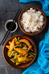 Kung Pao chicken, stir-fried Chinese sichuan traditional sichuan  dish with chicken, peanuts,...