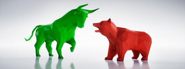 Bulle und Bär Polygon Rot Grün vor Weiß