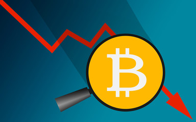 Bitcoin fall with red sales arrow down