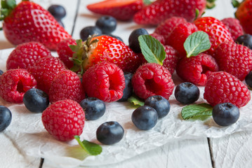 Fresh fruit salad on wooden table