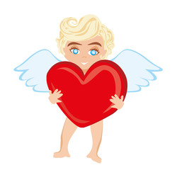 Funny little cupid holding love heart