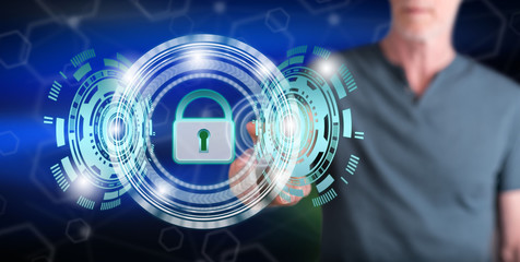 Man touching a data security concept