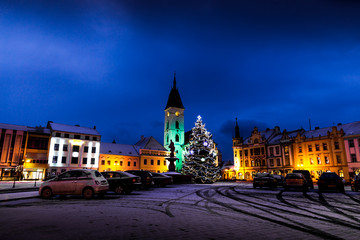 Obraz premium Center of Vodnany with christmas tree, Czech republic.