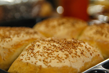 Freshly baked homemade bread with whole grain and sesame