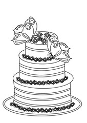 Festive cake for wedding or celebrates time with flowers and butterflies