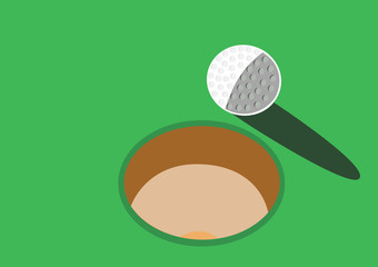 Golf hole and golf ball on the green bacground