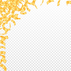 Obraz premium Korean won notes falling. Small WON bills on trans